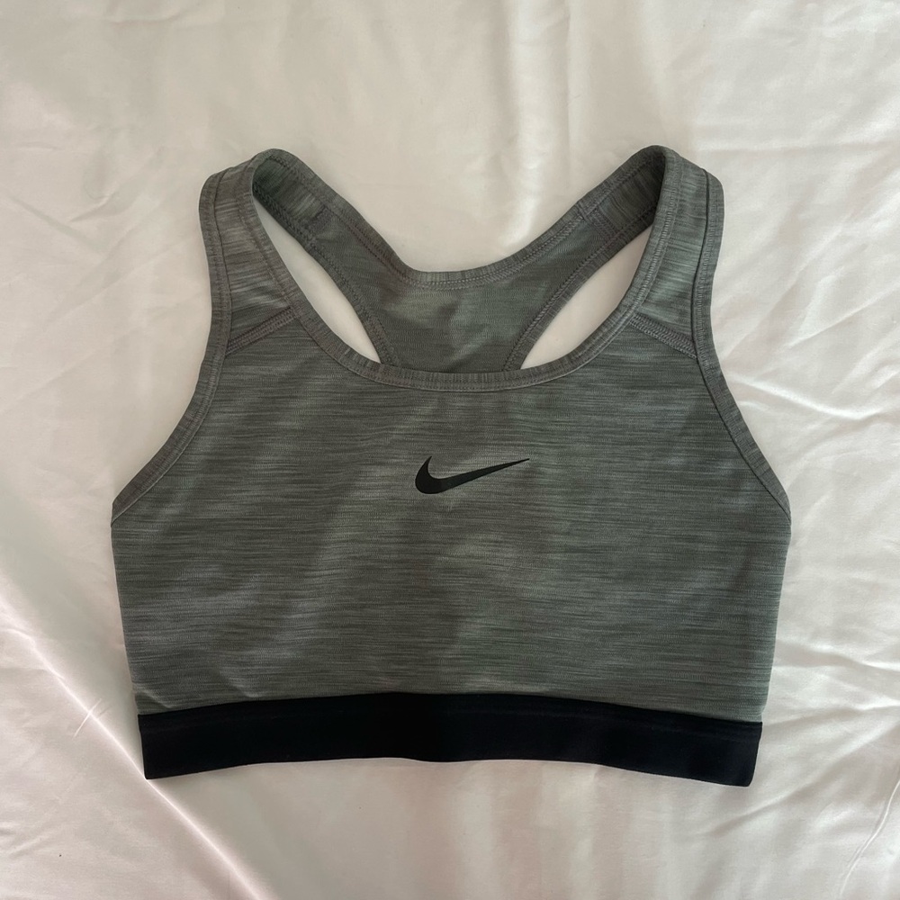 Nike Gray and Black Sports Bra with Racerback Design